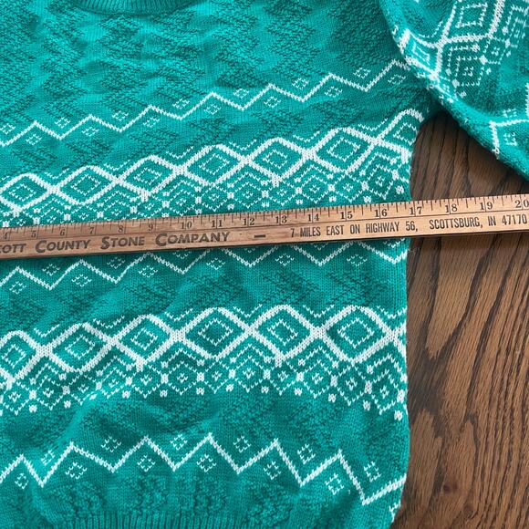 Vintage Rainbow Ridge Green Teal 100% Acrylic Crewneck Sweater-Large - Picture 5 of 6